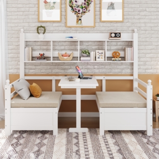 Bett 90x200 cm aus Massivholz mit Klappschreibtisch und Regal – multifunktionales Schlafsofa