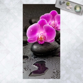 Bilderdepot24 Teppich Teppich Vinyl Flur Küche Blumen funktional lang modern, Läufer - pink glatt, nass wischbar (Schmutz, Tierhaare) Saugroboter & Bodenheizung geeignet