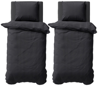 Visaggio Bettwäsche Mikrofaser Damast 135x200 155x220 200x200, Microfaser, 4 teilig, gestreift Damast Bettbezug Set, mit YKK Reißverschluss, Atmungsaktiv