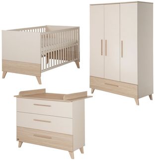 roba® Babyzimmer-Komplettset Melbourne - modernes Kinderzimmer in Cashmere & Eiche - aus Holz, (Komplett-Set, Babybett 70 x 140 cm, Wickelkommode, Kleiderschrank), Griffe & Füße aus Massivholz - Mit hochwertigen Fräsungen im Holz