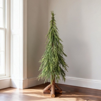 Salcar Künstlicher Weihnachtsbaum Künstlicher Weihnachtsbaum mit echtem Holzstamm – zartgrün aus 100% PE, 90 cm Kunstbaum, 792 Nadeln aus PE – für jede Jahreszeit