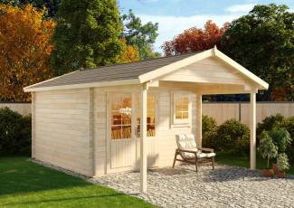 Alpholz Gartenhaus Timo ISO Premium Gartenhaus aus Holz Holzhaus mit 44 mm Wandstärke inklusive Schleppdach FSC zertifiziert Blockbohlenhaus mit Montagematerial