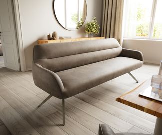 Esszimmerbank Taya-Flex 200 cm Mikrofaser Taupe Vintage Kreuzgestell kantig Effektfinish Titan Taschenfederkern