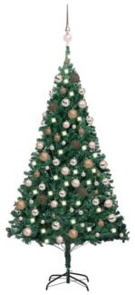 vidaXL Künstlicher Weihnachtsbaum mit LEDs & Kugeln Grün 120 cm PVC, Mit Beleuchtung [3077620]