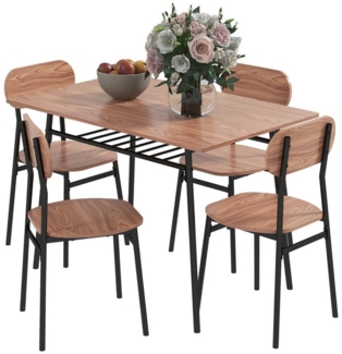 HOMCOM Essgruppe Esstisch mit 4 Stühlen, Küchentisch mit Ablagefläche, (Esszimmermöbel, 5-tlg, Esstisch Set), für Küche, Esszimmer, Stahl, Teak