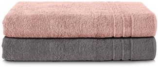Komfortec 2er Saunatuch Set 70x200 cm aus 100% Baumwolle, XXL-Saunatücher, Sauna Handtuch, Weich, Groß, Frottee, Schnelltrocknend, Anthrazit Grau/Blütenrosa