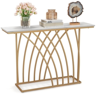 COSTWAY Konsolentisch, schmal, geometrischer Metallrahmen, Marmor, 120cm gold