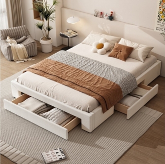 TavilaEcon Palettenbett Flachbett Doppelbett Jugendbett mit 3 Schubladen, ohne Kopfteil, 160x200 cm