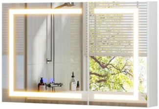 MSMASK Spiegelschrank Bad mit Beleuchtung und integrierter Steckdose, Badezimmerschrank (1-St) Verstellbare Ablagen, 3 dimmbare Farbtemperaturen