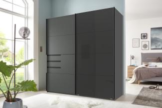 Schwebetürenschrank >SCHWERIN< in GRAPHIT, GLAS SCHWARZ - 180x198x65cm (BxHxT)