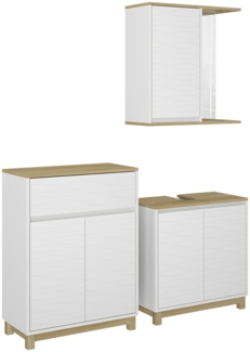 Badmöbel-Set Livia Weiß/Eiche 3 Teile, mit Midischrank Vicco