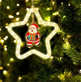 QUBEBU LED-Lichterkette LED Weihnachtsstern Beleuchtet Glocke Weihnachtsmann Weihnachtsdeko, LED-Lichtervorhang Xmas Fenster Silhouette Stern Batteriebetrieben