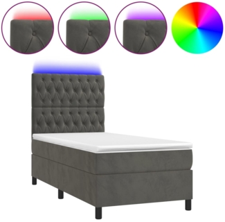 vidaXL Boxspringbett mit Matratze & LED Dunkelgrau 90x190 cm Samt 3136276