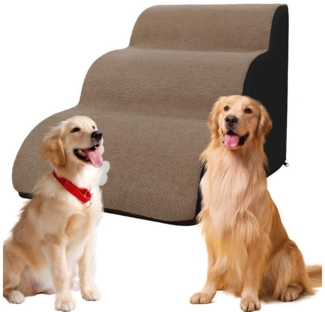 OKWISH Hunderampe 3-Stufig Hundetreppe Haustiertreppe Hunde Treppe Katzentreppe (mit Abnehmbarem Waschbarem Kordstoff Bezug und Rutschfestem Boden, 1-St, Haustiertreppen Treppen für Kleine Hunde Haustier 60x40x40cm), für Bett und Sofa mit Hochdichtem S...