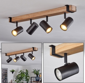 hofstein Deckenleuchte Deckenlampe aus Metall/Holz in Schwarz/Naturfarben, ohne Leuchtmittel, Leuchte im Industrial/Vintage-Design m. verstellbaren Schirmen, 4xGU10