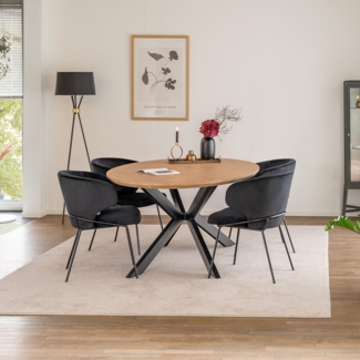 HOME DELUXE Essgruppe Oval inkl. Sternfuß - 200 x 120 cm Fishbone Oak 4 Stühle Schwarz