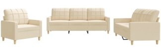 vidaXL 3-tlg. Sofagarnitur mit Kissen Creme Stoff 3201244