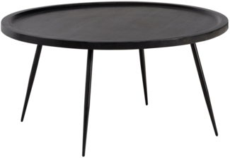 Couchtisch 75 x 75 x 38 cm Mango Massivholz Metall Schwarz Sofatisch Rund, Design Wohnzimmertisch mit natürlicher Holzmaserung, Kaffeetisch Wohnzimmer Zeitlos