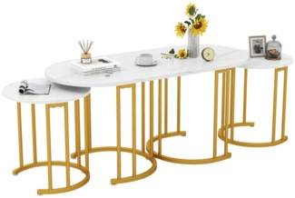 COSTWAY Couchtisch (3er Set), stapelbare Beistelltische, Marmor, gold