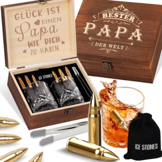 Whiskyset Papa Geschenke mit 2 Whiskeygläser 6 Whiskysteine BESTER PAPA Geschenk