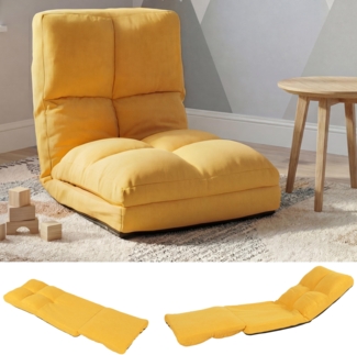 Bodensessel HWC-N45, Schlafsessel Klappsessel Funktionssessel, Schlaffunktion faltbar Stahlrahmen Samt ~ gelb