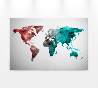 Weltkarte Leinwandbild Blau Rot Grau 90x60 DD120342 Wandbild Leinwand Modern
