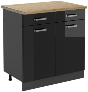 Küchenunterschrank R-Line Schwarz Hochglanz 80 cm , AP Eiche Vicco