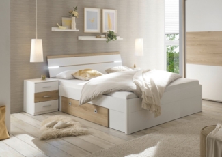 Schlafkontor Bettanlage Kiara Bett mit 2 Nachtkommoden, (Set), inklusive Beleuchtung im Kopfteil und 2 Bettschubkästen