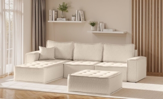 Ecksofa Modulsofa 4-teilig SANDE Stoff Raven Creme Ottomane Links