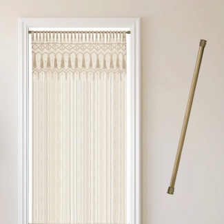 Cozyor Türvorhang Makramee 132x200 cm Boho Vorhang Fenstervorhang Raumteiler (1 St), Schlaufen, Baumwolle, mit Vorhangstange ohne Bohren beige, Wandteppich Wandbehang