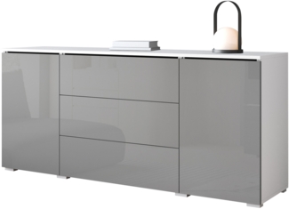 Kommode Doppo 150 (Farbe: Weiß / Grau Hochglanz, ohne Beleuchtung)
