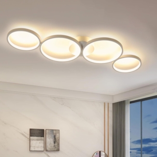 ZMH LED Deckenlampe Warmweiß Deckenleuchte: 4 Flammig 3000k Modern Wohnzimmerlampe Rund Ring 37W Weiß Schlafzimmerlampe 89cm Design Bürolampe für Schlafzimmer Wohnzimmer Flur Büro Küche