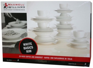 Maxwell & Williams Round Kaffee- und Tafelset 30-teilig, mit Rand, Geschenkbox, Porzellan, P208