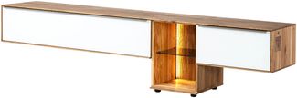 Lowboard Wildeiche 220 x 43 x 55 natur geölt / Glas weiß WIEN #109