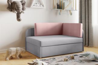 Sofa Kindersofa Schlafsofa inkl. Bettkasten MAILO Seite Links Stoff Hellgrau-Rosa
