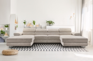 AX LIVING Sofa U Form mit Schlaffunktion – Arborio U 352 cm in Weiß