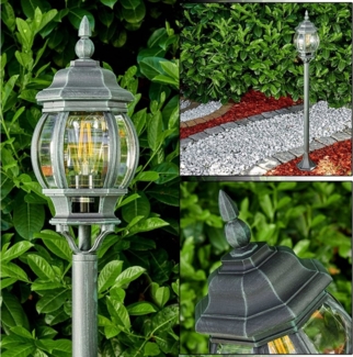 hofstein Außen-Stehlampe »Meyen« Außenleuchte Wegeleuchte in antikem Look, ohne Leuchtmittel, Aluguss in Schwarz/Grün mit Kunststoff-Scheiben, E27, IP44