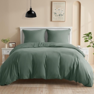 Bettwäsche-Set 155x220 cm Ganzjahres Salbei Grün Mikrofaser