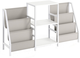 COSTWAY Bücherregal, Plattenspielerständer mit 3 Ablagen & Taschen, Metall