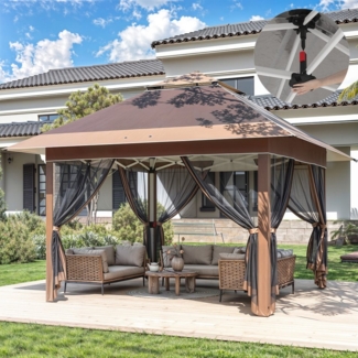 HOMALL Sonnenschirm Gartenschirm 270/330cm, mit Ständer,360° drehbar,UPF50+,weight 16KG, Mit 4 Seitenwänden, 330x300 cm, UV-Schutz 50+, moderner Stil, geeignet für Gärten und Hinterhöfe.