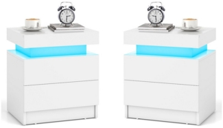 COSTWAY Nachttisch (2-St), LED, mit 2 Schubladen&Fernbedienung, weiß