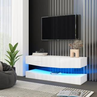 OKWISH TV-Schrank TV-Ständer,LED TV Lowboard, (Wand befestigter schwimmender TV-Ständer Unterhaltungs, mit LED-Beleuchtung TV Schrank Hängend) Medienkonsolen-Center für Wohnzimmer Home