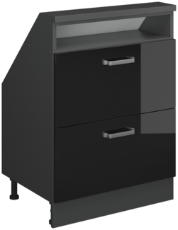 Küchenschrank für Dachschrägen R-Line Schwarz Hochglanz 60 cm mit 2 Schubladen Vicco