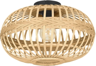 Eglo 43723 NATURE Deckenleuchte AMSFIELD Stahl schwarz, Holz braun E27 1X40W H:28. 5cm Ø45cm dimmbar