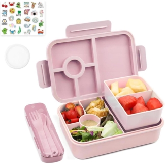 Bugucat Lunchbox Kinder mit Fächern 1300ML 3PCS Auslaufsicher Bento Box Rose