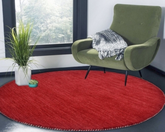 THEKO Wollteppich Gabbeh Uni, Handgefertigt, Teppich, meliert, reine Wolle, rund, Höhe: 14 mm, Wohnzimmer, Esszimmer, Schlafzimmer, auch als Läufer oder rechteckig