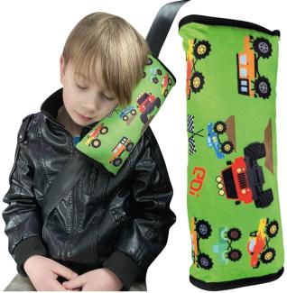 HECKBO Schlafkissen Auto Schlafkissen Monster Trucks Motiv für Kinder Mädchen Jungen - maschinenwaschbar – kuschelweich - Auto Gurtkissen, Gurtschoner, Gurtschutz Sitzerhöhung, Auto Kissen, Reisekissen, Urlaub