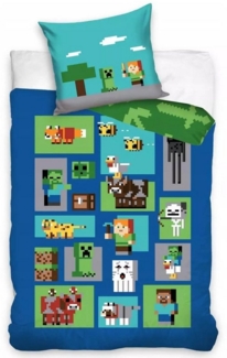 Carbotex Bettwäsche Minecraft - Wende-Bettwäsche-Set, Gaming 135x200 & 80x80, Baumwolle, 100% Baumwolle