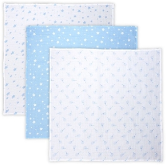 Lorelli Wickeldecke, Babydecke Trio, Größe 80 x 80 cm, 3er Set, 100% Baumwolle blau weiß