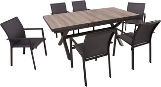 Garten-Sitzgruppe JOANA 7-tlg. - Kunststoff, Mittelgrau | Gartenmöbel-Set Gartengarnitur Garten-Essgruppe mit Stühlen A und Esstisch